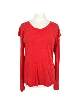 Sundry Coral Ruffle Shoulder Long Sleeve T-Shirt Size Large 3